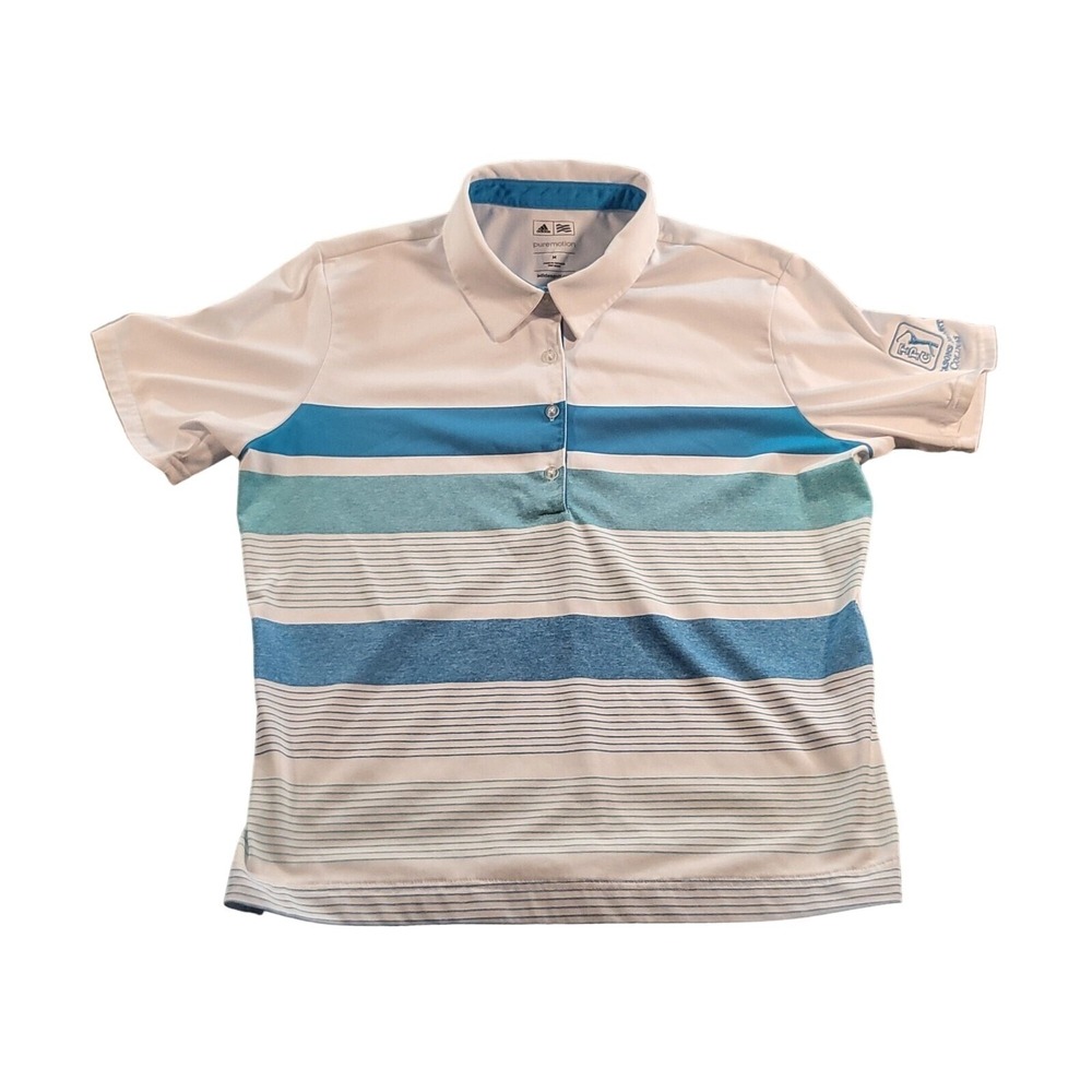 Adidas Pure Motion Polo Shirt Womens Size M Striped TPC Four Seasons Resort Golf